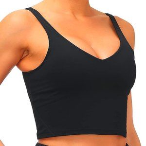 Dragon Fit Sports Bra for Women Longline Padded Bra Yoga Crop Tank Black Small